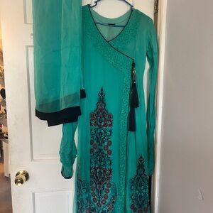 Elegant Teal Embroidered Dress